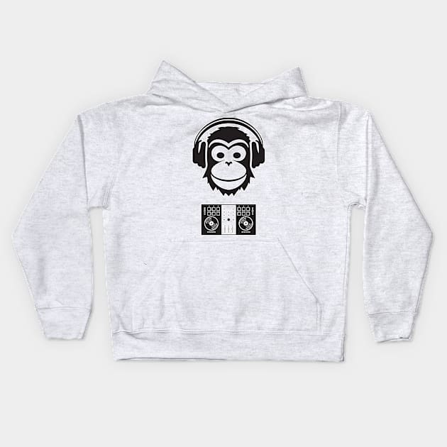 black and white smart dj monkey Kids Hoodie by Fresh aus